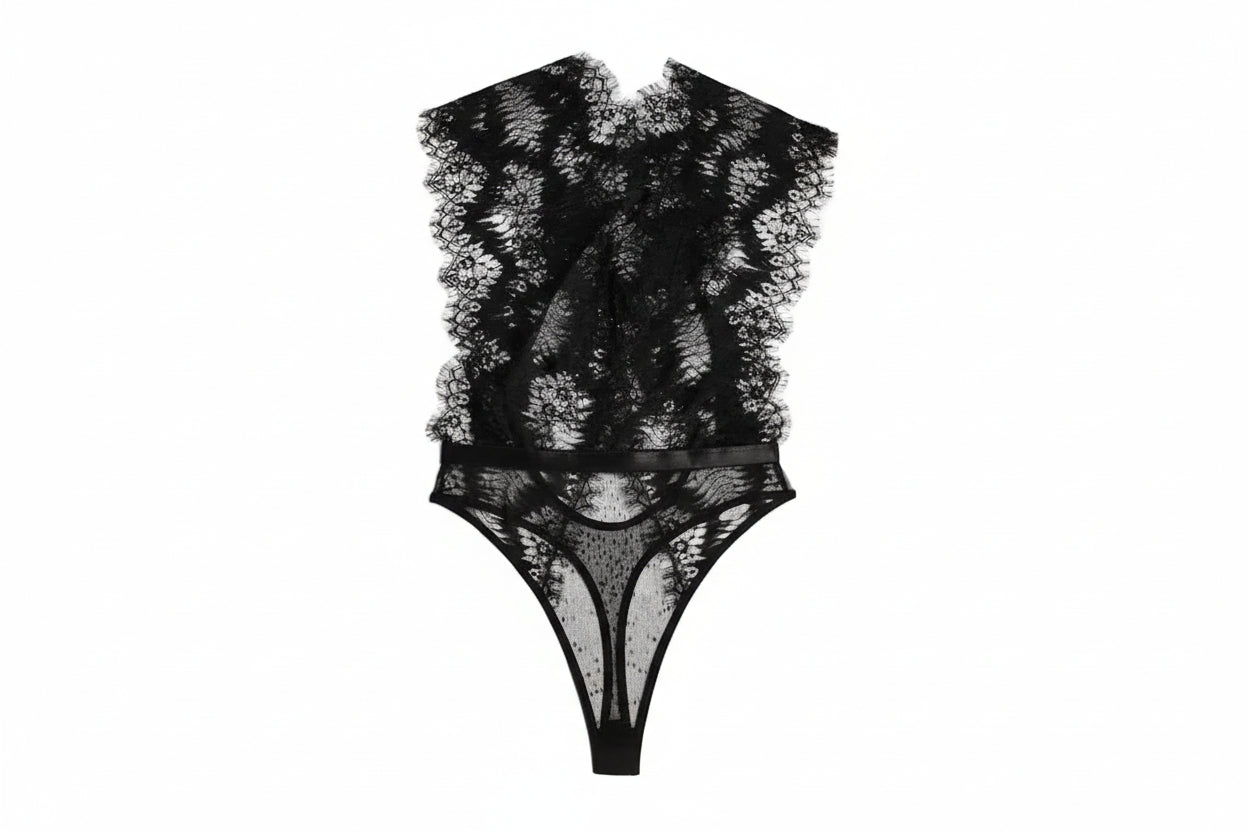 Eyelash Lace Deep V Bodysuit Over View